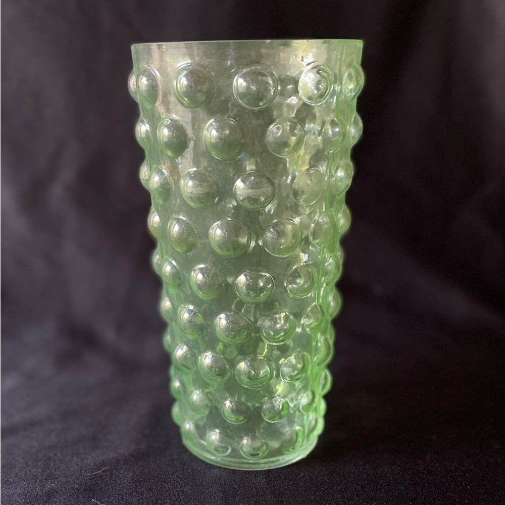 LIGHT GREEN COLOR GLASS VASE with COIN BUBBLES. VINTAGE